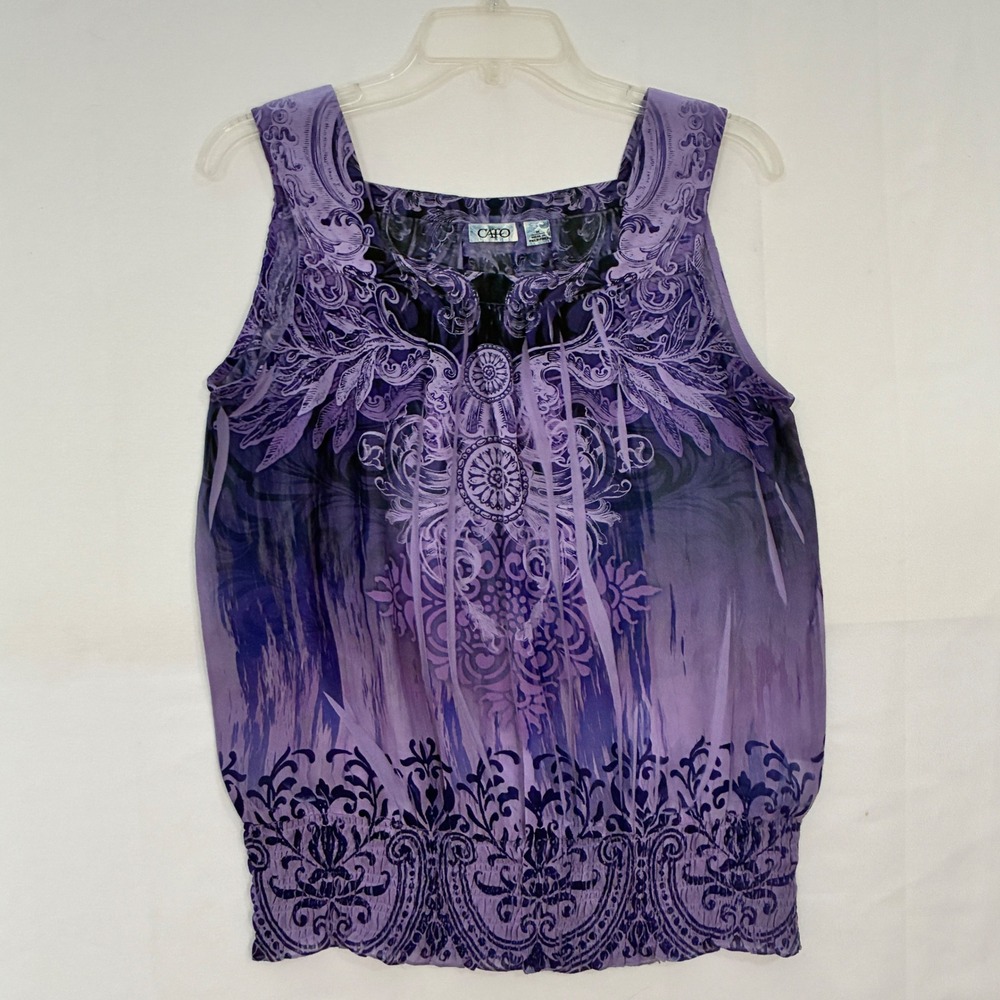 Y2K Tank Top Womens Medium Purple Cato Fairy Grunge Smocked Boho Indie Artsy